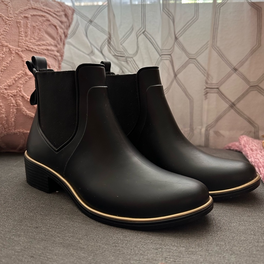Kate Spade Black Rubber Boots with gold